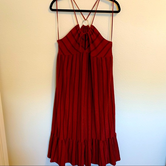 Topshop Boho Burgundy Striped Midi Dress - Size 12 (EUC) - Picture 1 of 8
